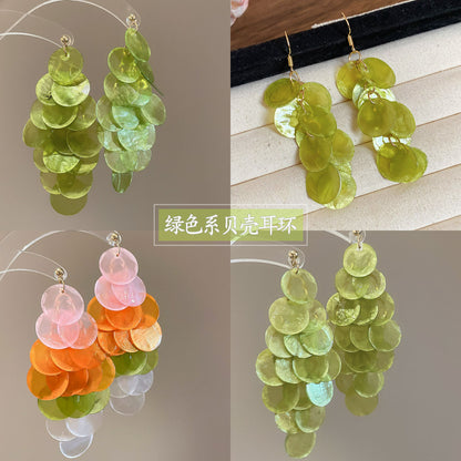 銀針幾何貝殼圓形流蘇耳環春夏度假風耳釘時尚百搭耳飾小眾高級感