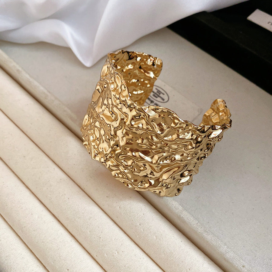 金屬不規則褶皺開口手鐲歐美跨境個性簡約氣質手環輕奢高級感手飾