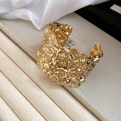 金屬不規則褶皺開口手鐲歐美跨境個性簡約氣質手環輕奢高級感手飾