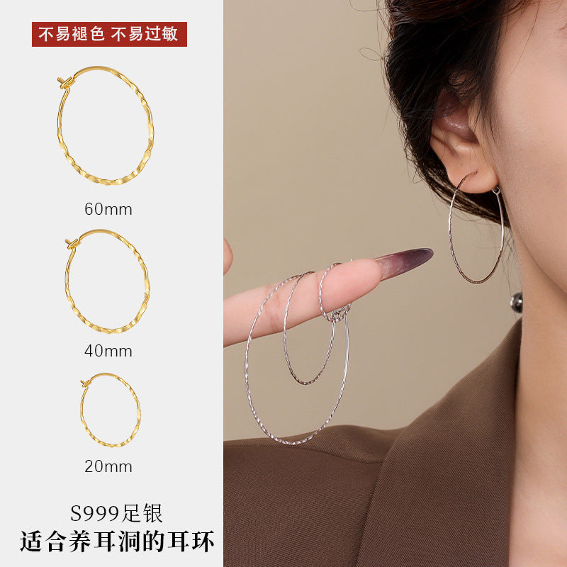 S925 壓花錘紋線圓圈幾何耳環DIY飾品配件鍍K金女款耳鉤耳墜