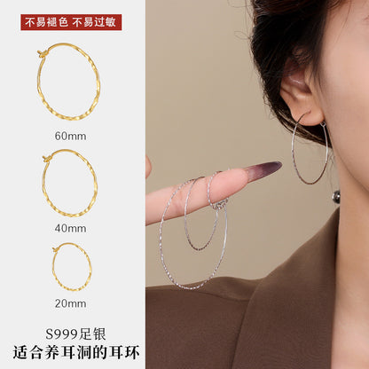 S925 壓花錘紋線圓圈幾何耳環DIY飾品配件鍍K金女款耳鉤耳墜