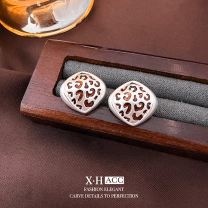 琺瑯豹紋菱形復古耳釘