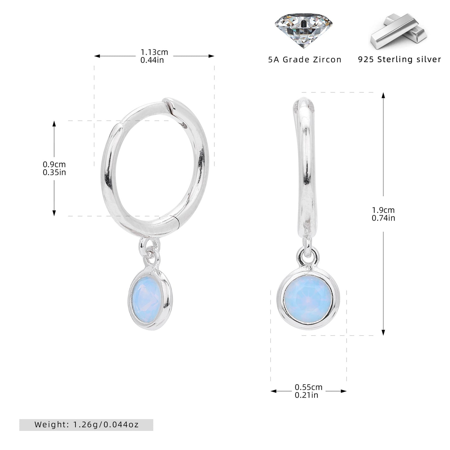 S925 耳環圓形十二生辰石耳墜鑲鋯耳飾小眾百搭飾品