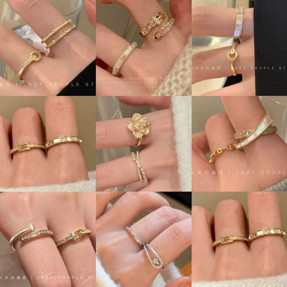 鋯石花朵鑲鑽戒指－5#戒指-金色款實拍｜https://igowo.tw/