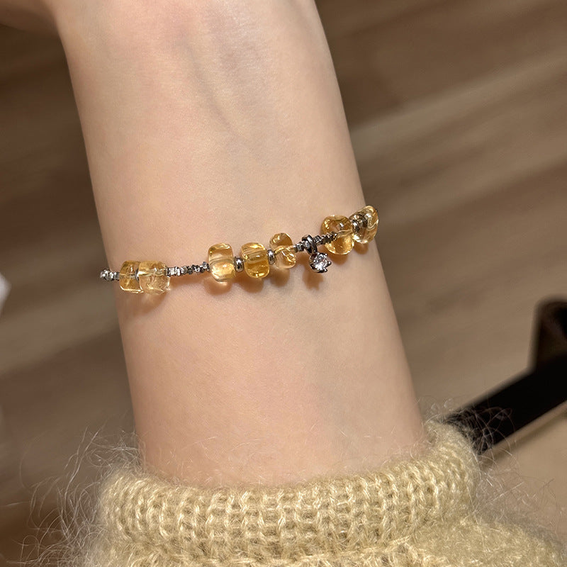 鋯石碎銀黃水晶串珠手鏈女新中式小眾設計手環精致高級感百搭手飾