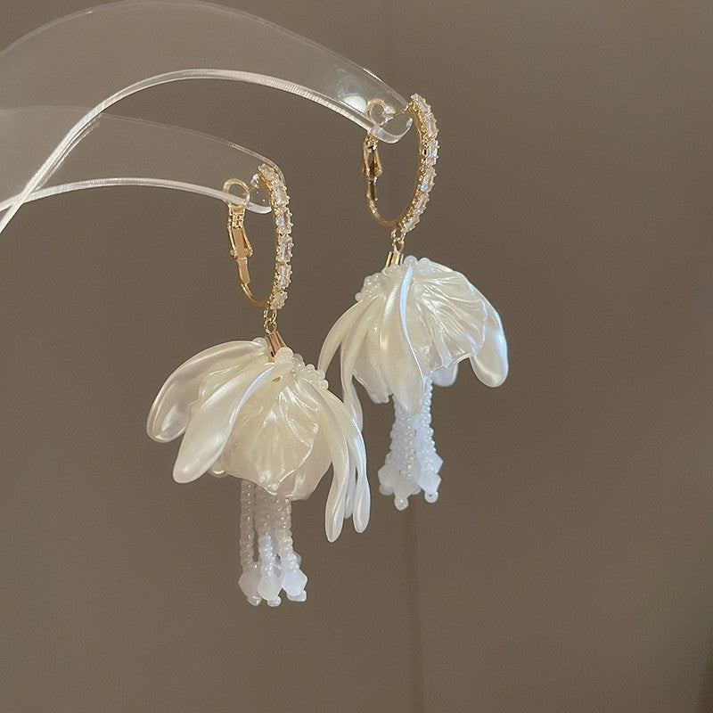 珍珠鋯石花朵耳釘