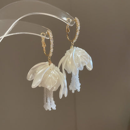 珍珠鋯石花朵耳釘