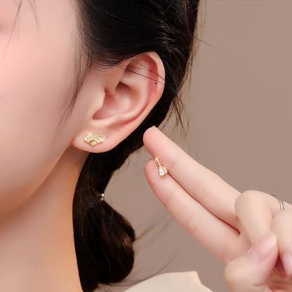 S925 風琴與折扇不對稱耳釘女國風時尚氣質個性百搭耳骨釘耳飾