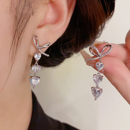 S925金色鋯石蝴蝶結耳墜