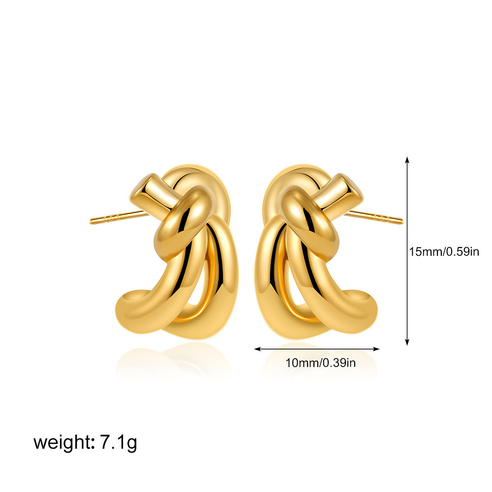金色格紋扇形復古耳釘－細節特寫6｜https://igowo.tw/
