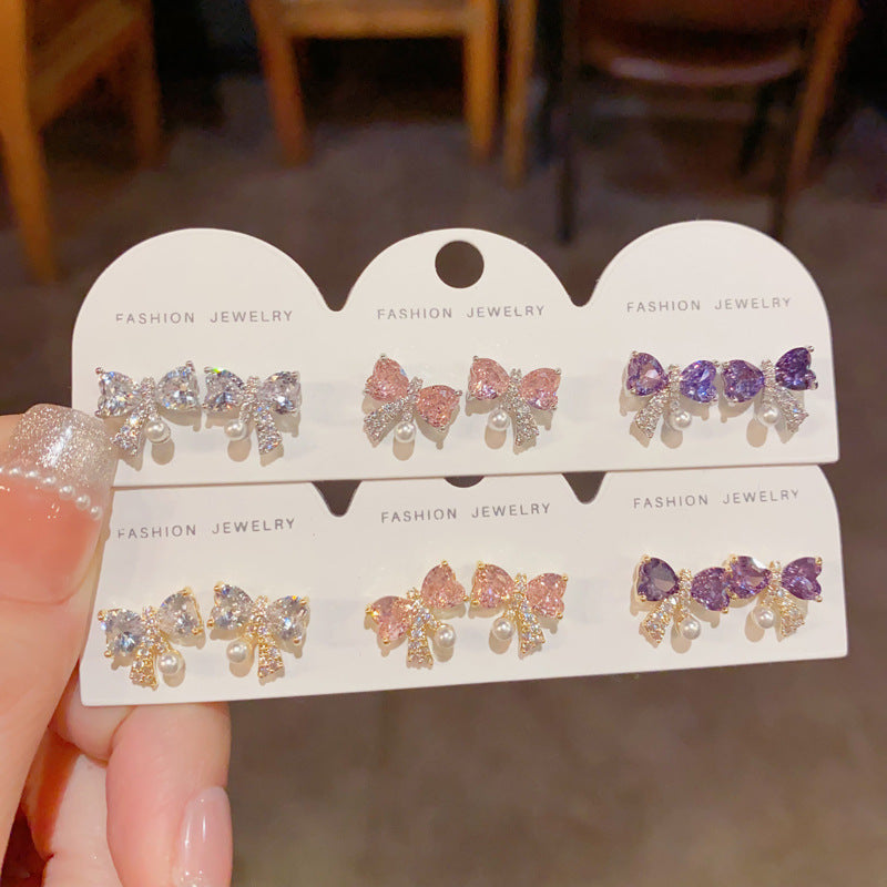 鋯石蝴蝶結耳釘套組－商品主圖｜https://igowo.tw/
