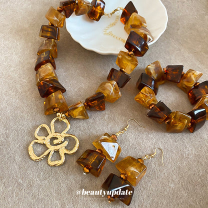 歐美復古方形亞克力手鏈項鏈耳釘套裝美拉德風小眾設計感氣質飾品
