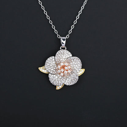 S925鋯石花朵微鑲耳釘