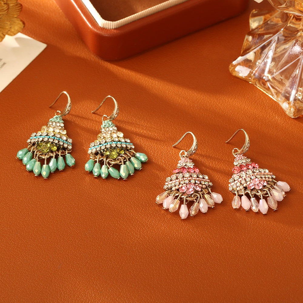 彩色水晶鋯石流蘇耳鉤－商品主圖｜https://igowo.tw/