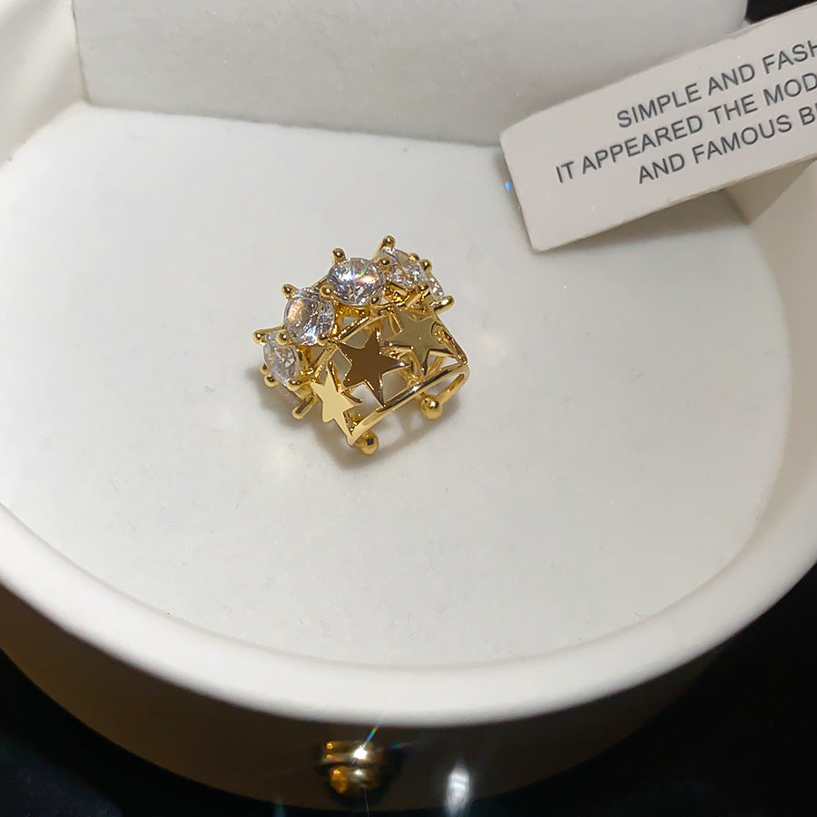 鋯石圓形星星精致時尚耳夾個性設計感無耳洞耳骨夾輕奢高級感耳飾