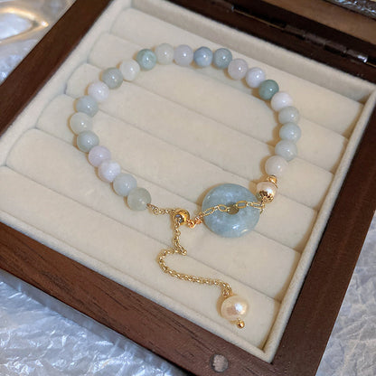 海藍寶山茶花串珠彈力手鏈女森系國風精致手串彩色粉霧高級感手環