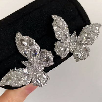 銀針冷淡風鋯石花朵耳釘韓系ins優雅氣質百搭耳環輕奢高級感耳飾