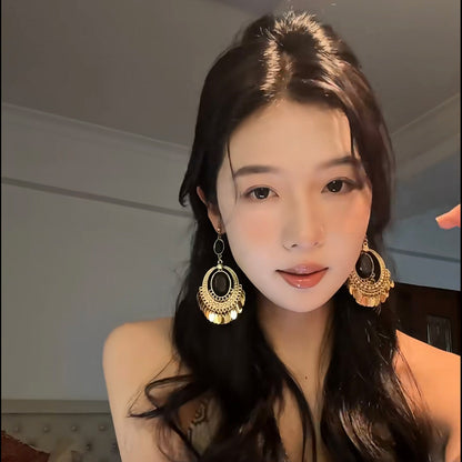 復古民族風圓形鏤空耳環波西米亞氣質典雅耳墜小眾時尚輕奢耳飾女