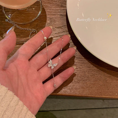 珍珠鈦鋼蝴蝶墜飾項鍊－商品主圖｜https://igowo.tw/