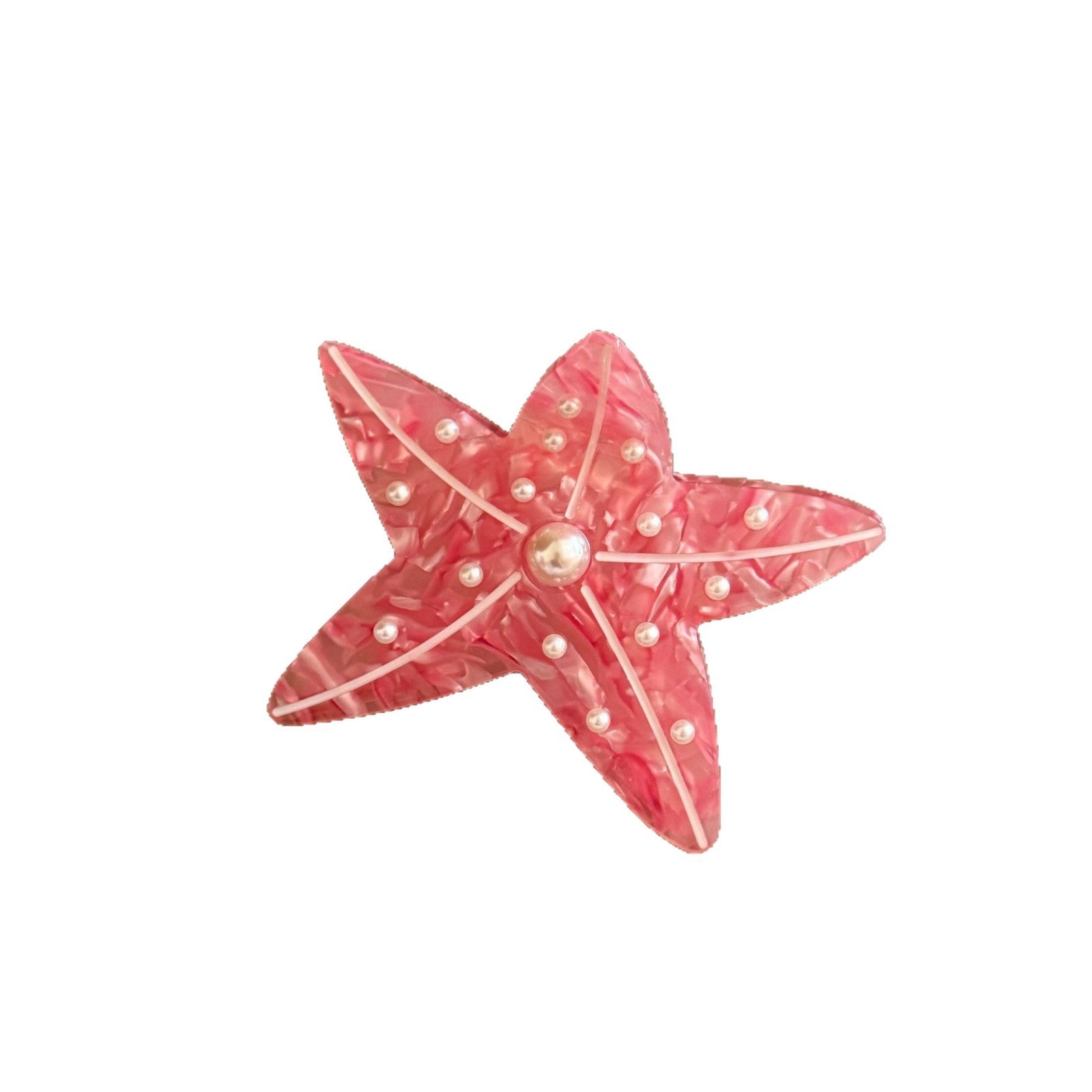 醋酸板材海星鯊魚夾－幻彩橘海螺款細節｜https://igowo.tw/
