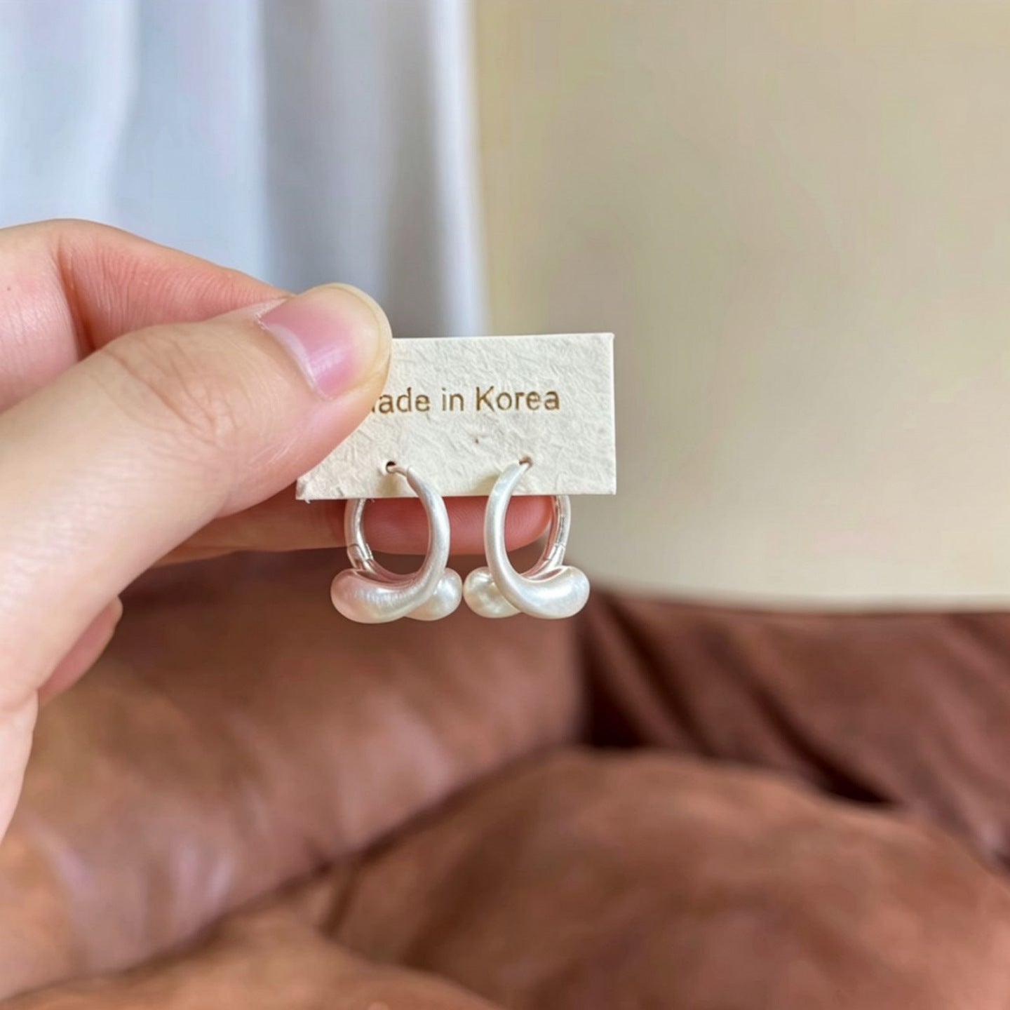金屬水滴交叉拉絲耳環