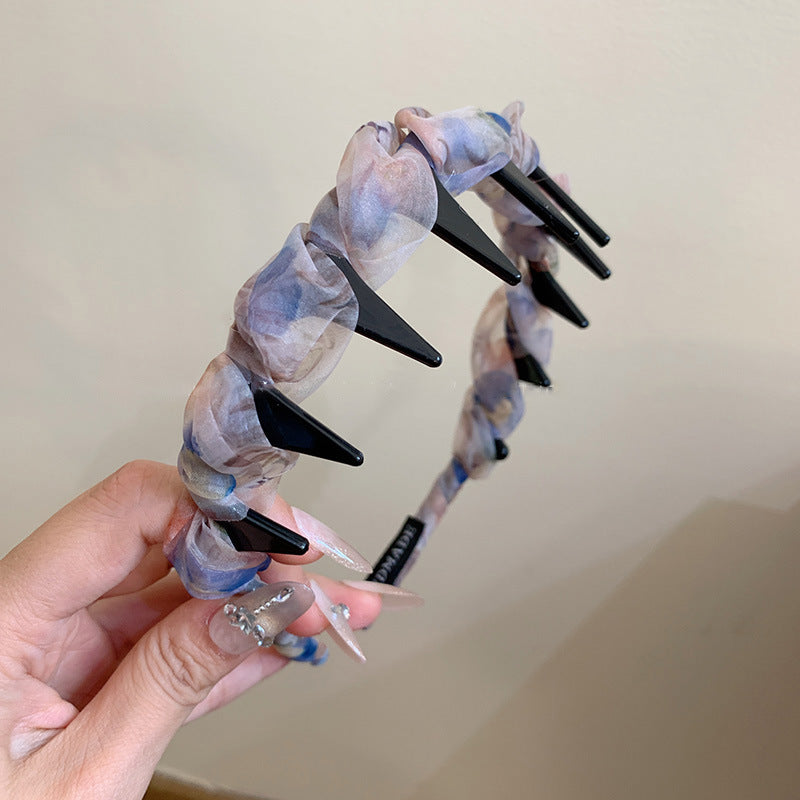 網紗碎花髮箍－紫色款細節｜https://igowo.tw/