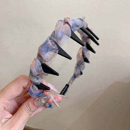 網紗碎花髮箍－紫色款細節｜https://igowo.tw/