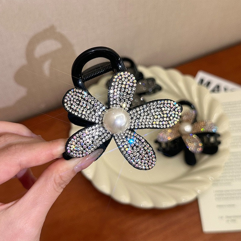 黑色鋯石花朵鯊魚夾
