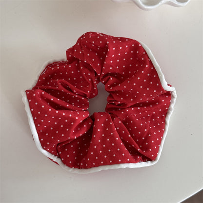 紅色蕾絲波點復古髮圈