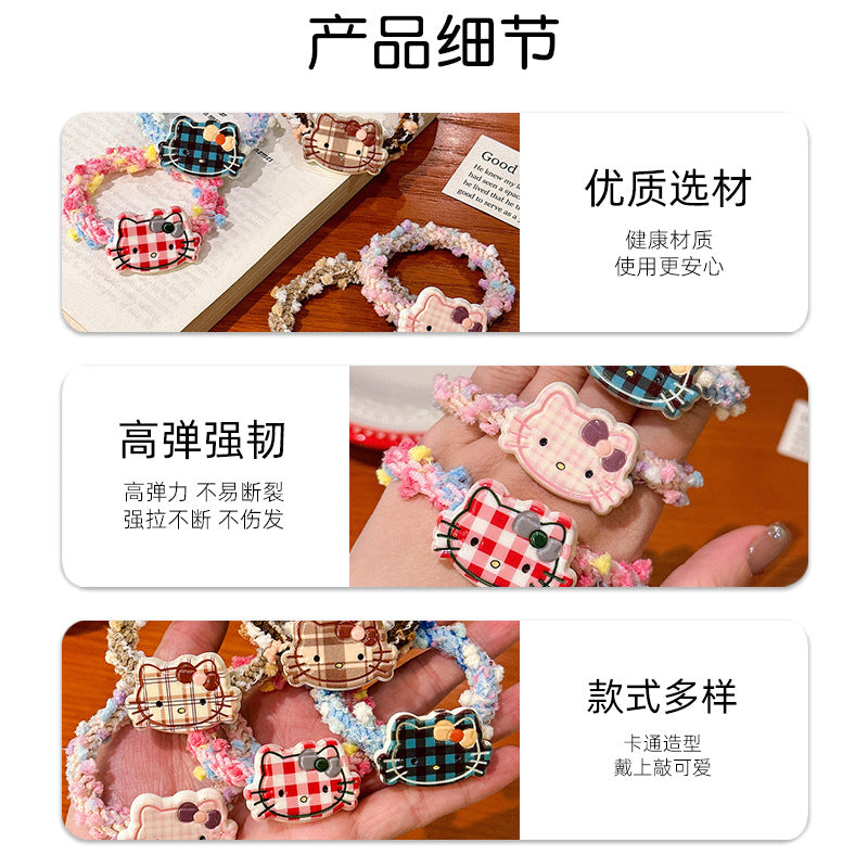 彈力繩貓咪卡通髮圈－淺粉款細節2｜https://igowo.tw/