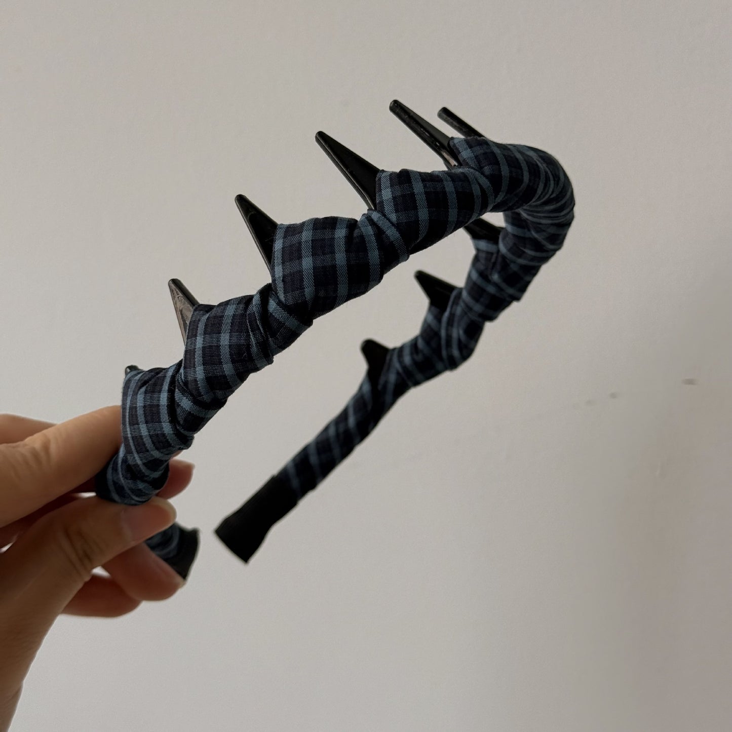 布面格紋纏繞髮箍