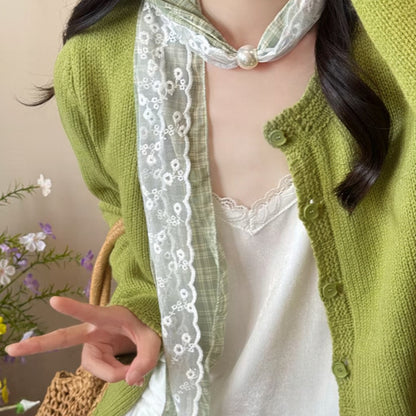 簡約經典飾品－絲巾-咖色-白色-綠色-波點款細節｜https://igowo.tw/