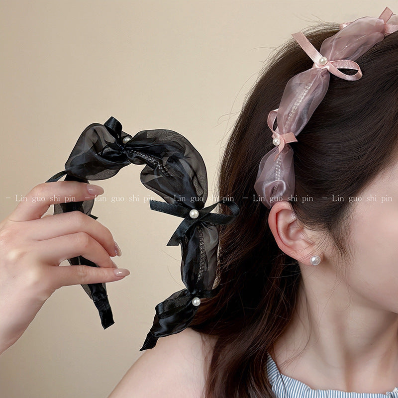 網紗緞帶蝴蝶結髮箍－商品主圖｜https://igowo.tw/
