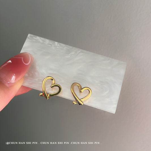 愛心蚊香盤耳夾金屬個性設計耳飾無耳洞女無痛耳環耳釘百搭耳骨夾 金色愛心耳夾（送硅膠墊）