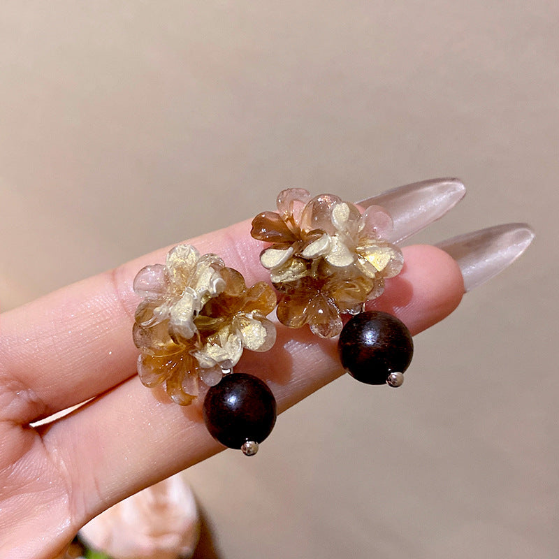 秋冬美拉德復古暈染花朵耳環