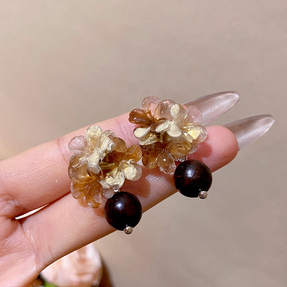 秋冬美拉德復古暈染花朵耳環