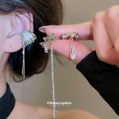甜酷風鋯石水滴流蘇耳夾女無耳洞韓系個性潮流耳骨夾輕奢小眾耳飾