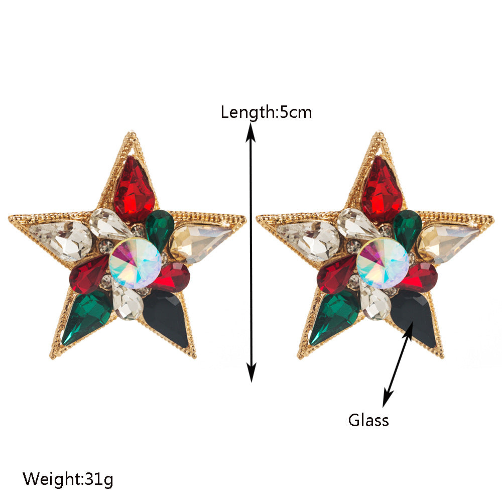 鋯石金屬星星鑲鑽耳環－白色款實拍｜https://igowo.tw/