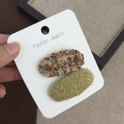 撞色絨面格紋復古髮夾