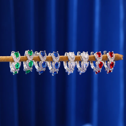 藍色鋯石愛心復古耳環－細節特寫2｜https://igowo.tw/