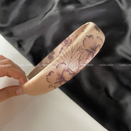 復古簡約髮箍－國風印花-暗灰色款細節｜https://igowo.tw/
