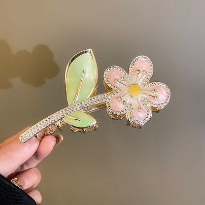 輕奢光面鑲鉆珍珠發夾黑色經典時尚抓夾氣質高級感鯊魚夾發飾批發