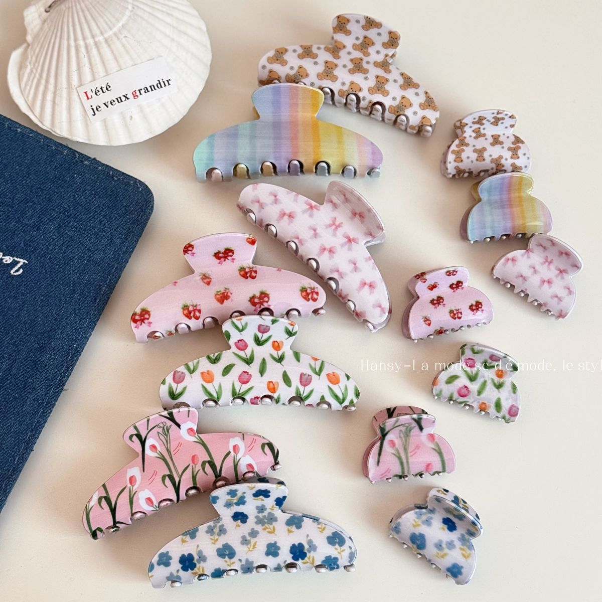 花朵復古簡約鯊魚夾－商品主圖｜https://igowo.tw/