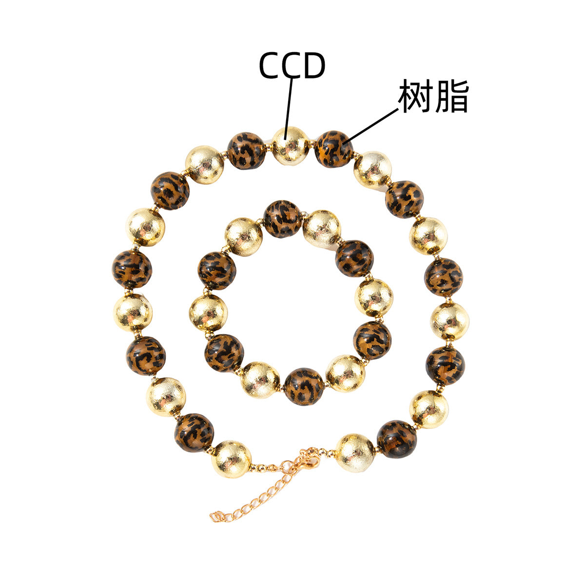 棕色串珠豹紋復古項鍊－/金色磨砂款細節｜https://igowo.tw/