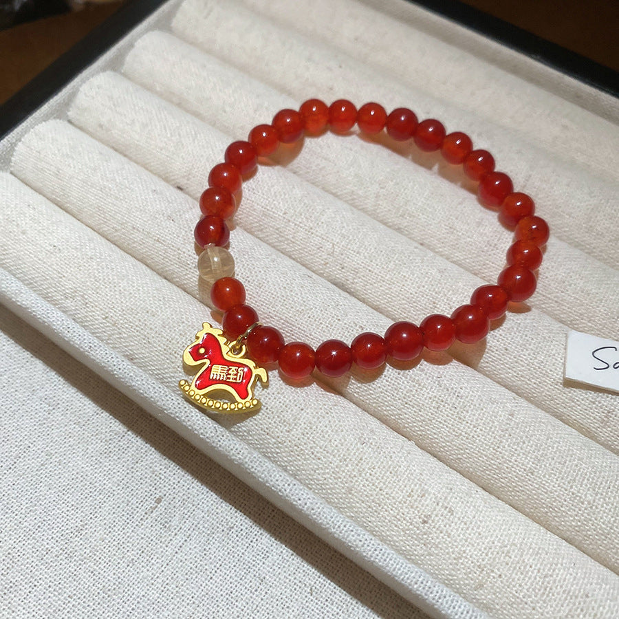 新中式瑪瑙串珠小馬本命年手鏈文藝氣質手串手環小眾設計感手飾女