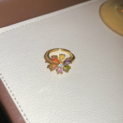 18K真金電鍍超閃鋯石花朵手鏈戒指套裝輕奢高級感精致時尚手飾女