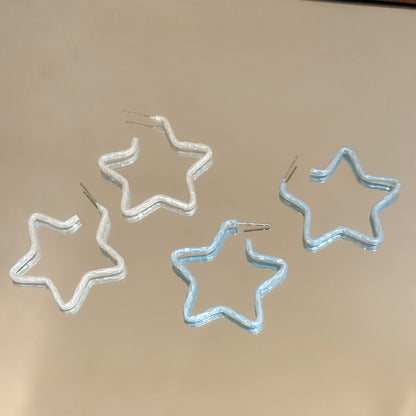 銀針噴漆褶皺星星耳圈簡約時尚百搭風耳環設計感小眾巨好看耳飾女
