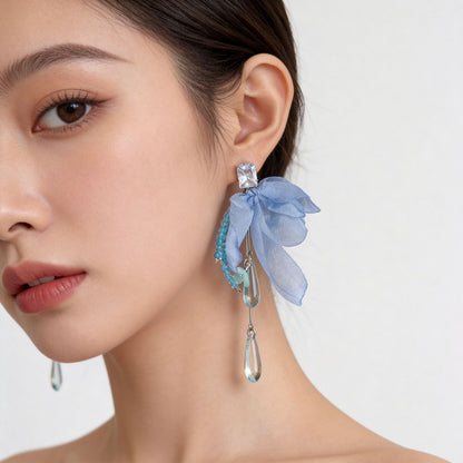 布面銀針花朵流蘇耳環－紫款實拍｜https://igowo.tw/
