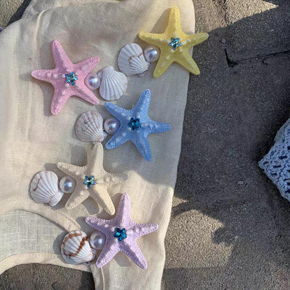 鑲鉆星星珍珠貝殼海星發夾海邊度假風鴨嘴夾碎發劉海側邊夾發飾女