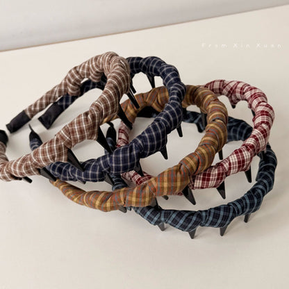 布面格紋纏繞髮箍－紅色款細節｜https://igowo.tw/